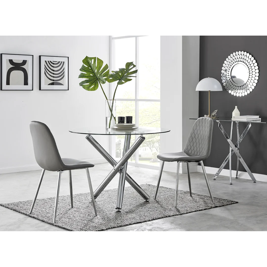 Selina Round Dining Table And 2 Grey Corona Black Leg Chairs