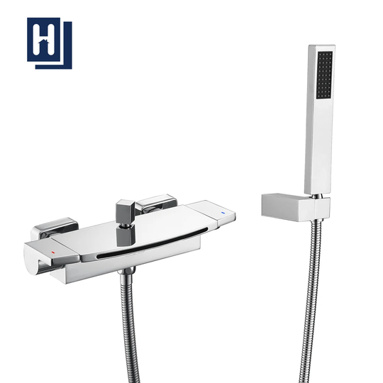Wasserfall Badewannenarmatur Mit Handbrause Badewannenarmatur Mit Druckschalter Duscharmatur Aus Verchromtem Messing