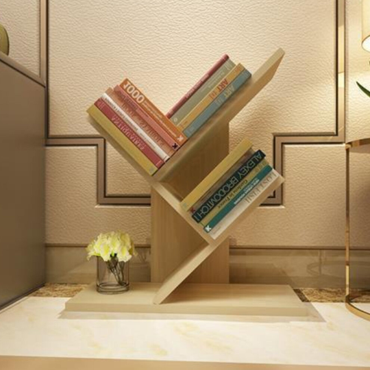 (Wood, 3 Tier) Tree Bookshelf Wood Display Shelf Organiser Storage Rack Freestanding