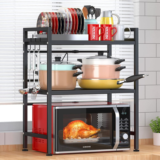 2 Tier Heavy Duty Extendable Microwave Oven Stand Shelf Kitchen Organiser Tidy