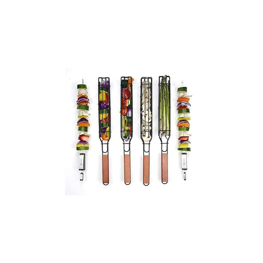 TOPPU 4pcs Barbecue Grilling Basket with Heat Resistant Wooden Handle, Kabob Skewers Non-Stick Kabob Grilling Baskets - BBQ Grill Fish, Vegetable