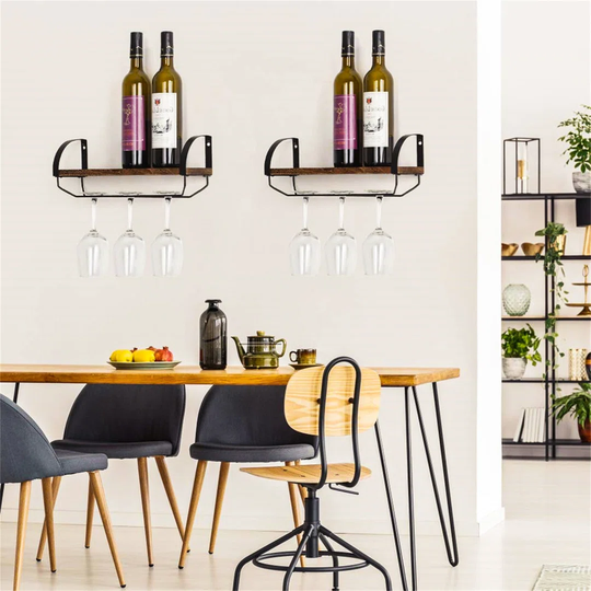 Connerton 6 Bottle Wall Mounted Wine Bottle and Glass Rack in Black