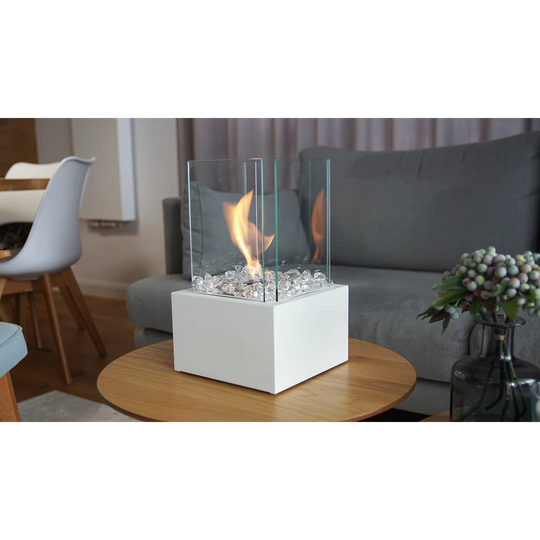 Tabletop Ethanol Fireplace Tango1 White with Glazing