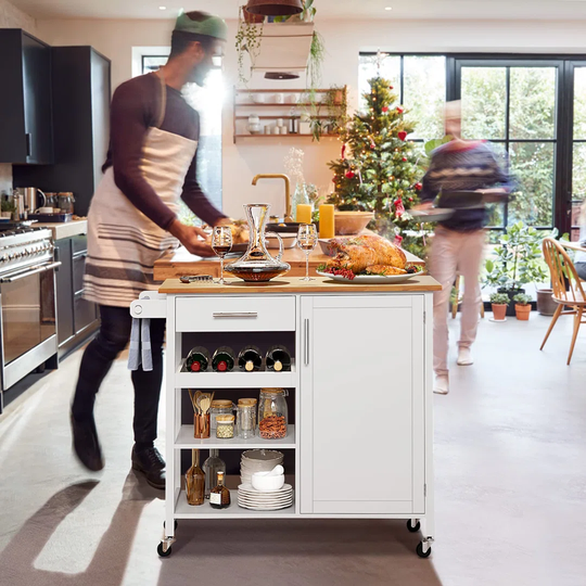 Modern Kitchen Island With Wine Rack, Mobile Sideboard Cupboard