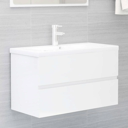 Audine Ceramic Rectangular Wall Hung Basin Bathroom Sink with Faucet and Overflow