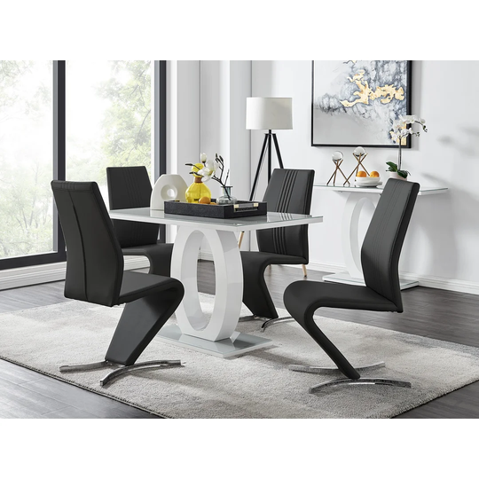 Giovani 4 Grey Dining Table & 4 Black Willow Chairs