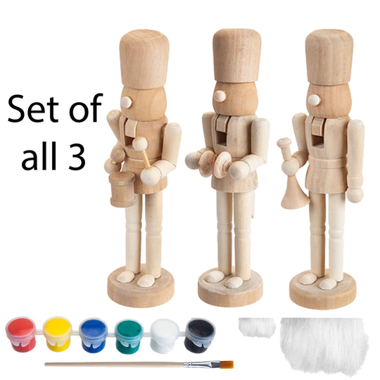 Christmas Paint your own Wooden Nutcracker Soldier Ornament - Set of all 3