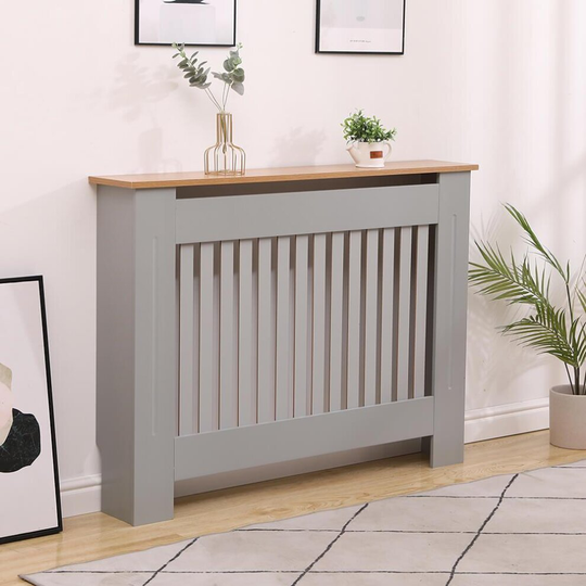 Medium Grey Oak Top Radiator Cover Wooden Wall Cabinet Shelf Slatted Grill York