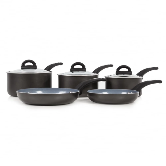 Tower T80303 Cerasure Induction Pots And Pans Set, Non Stick Ceramic Coating, Stay Cool Handles, 5 Piece, 16/18/20 cm Pots, 20/24 cm Pans, Graphite