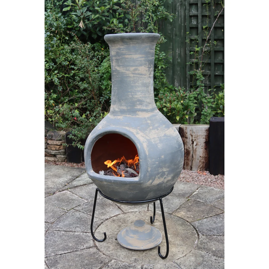 Colima Extra Large Mexican Clay Chimenea in Light Grey