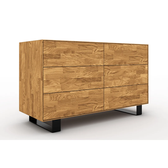 Steel 132 Cm Wide 6 Drawer Oak Wood Sideboard