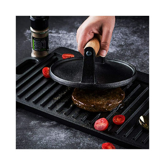 Kitchen Round Cast Iron Grill Meat Press Tool Steak Bacon Burger Press