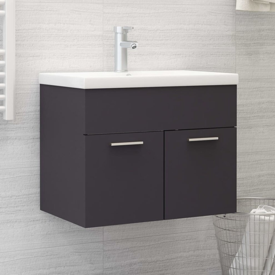 vidaXL Sink Cabinet with Built-in Basin Grey Chipboard Bathroom Vanity Unit