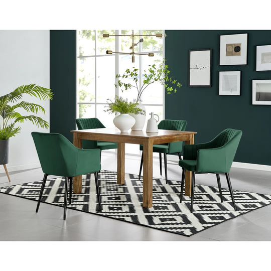 Anders Honey Solid Wood Dining Table & 4 Green Calla Black Leg Chairs