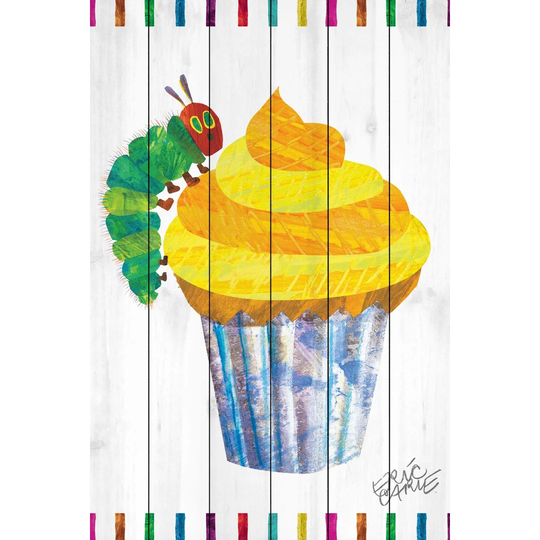 'Caterpillar Cupcake' Print on Wood