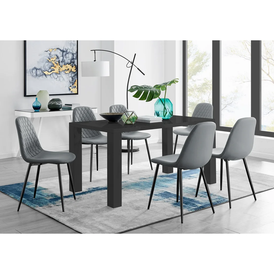 PIVERO 6 GREY Dining Table & 6 ELEPHANT GREY Corona Black Leg Chairs