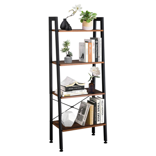 4 Tiers Industrial Ladder Shelf, Vintage Bookshelf, Storage Rack