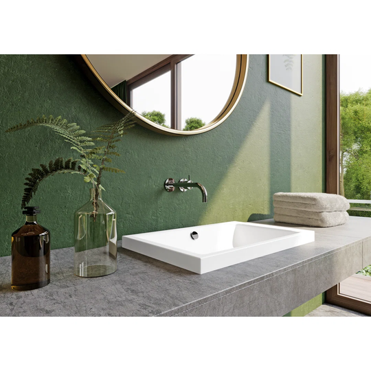 Cool Grey Steel Enamel Rectangular Inset Bathroom Sink with Overflow