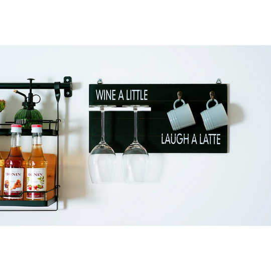 WINE A LITTLE LAUGH A LATTE CUP & GLASS HOLDER