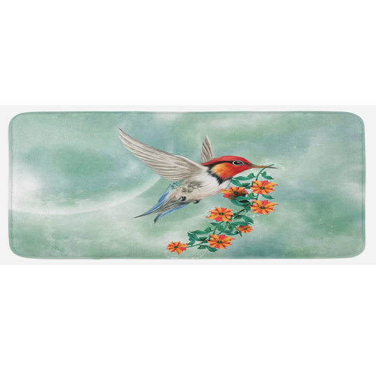 Kacey Hummingbird Bird with Flower Branch Kitchen Mat