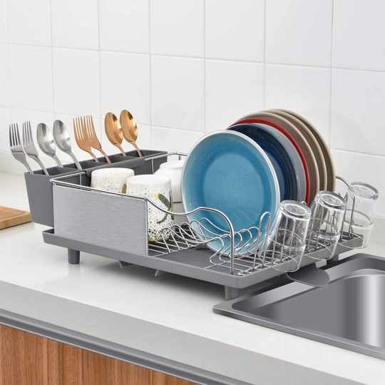 Dish Drainer,Stainless Steel Dish Rack,Dish Drying Rack With Anti-Rust Frame, Optional 2 Direction Spout Drain Board Design, Removable & Large 4 Compa