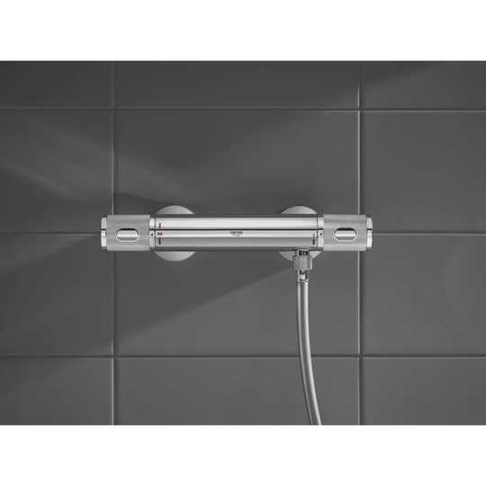 GROHE Precision Feel Thermostatic shower mixer Â- a sleek, slim body conceals superior safety features and precise control 34790000