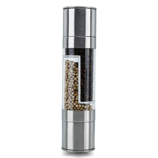 2 in 1 Grinder Pepper Mill - Hand Mill Made of Glass and Stainless Steel - Salt Herb Spices Food