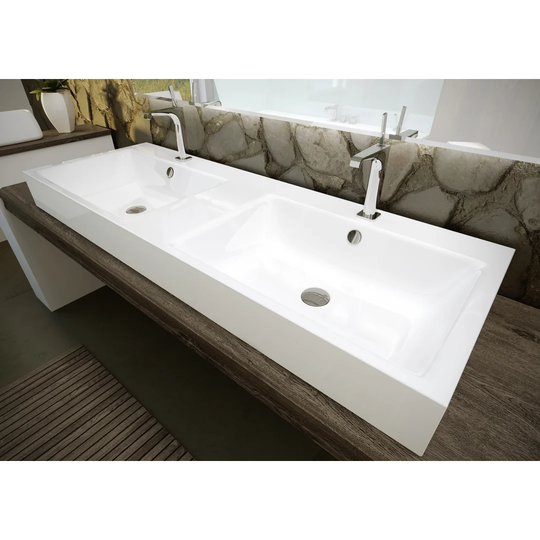 White Steel Enamel Rectangular Countertop Bathroom Sink