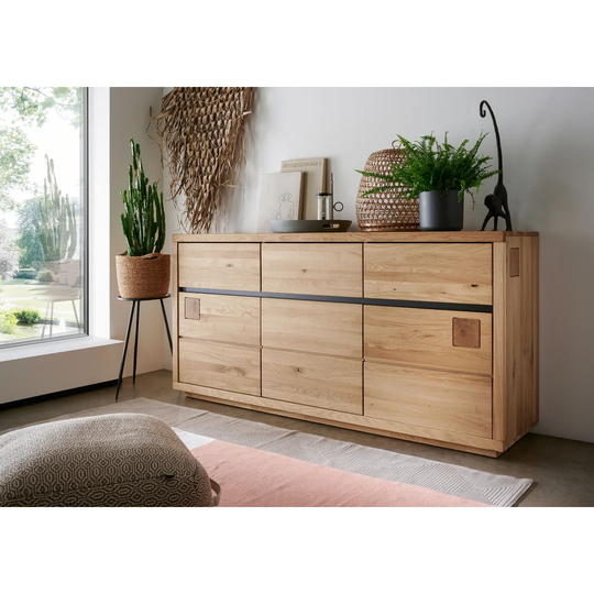 Zeke 175 Cm Wide 3 Drawer Oak Solid Wood Sideboard