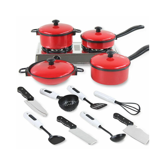 13PCS Kid Play House Toy Kitchen Utensils Cooking Pots Pans Food Dishes Cookware