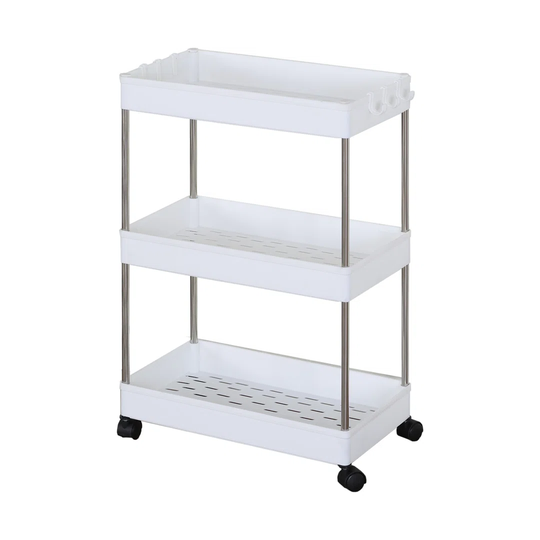 Rebecca Mobili Kitchen Trolley With 4 Wheels Storage 3 Plastic Shelves White