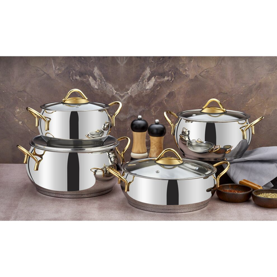 Evimsaray Sevval Series 8-piece Stainless Steel Cookware Set (Gold)