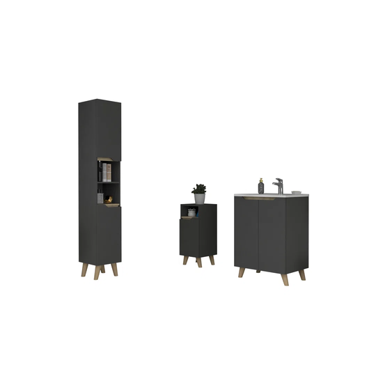 Set Laurent, Freestanding Bathroom Cabinet With Sink + Column + Medium Wall Cabinet