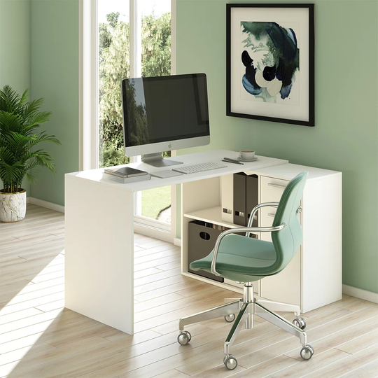 Lachus 120Cm W L-Shape Writing Desk with Hutch and Cabinet