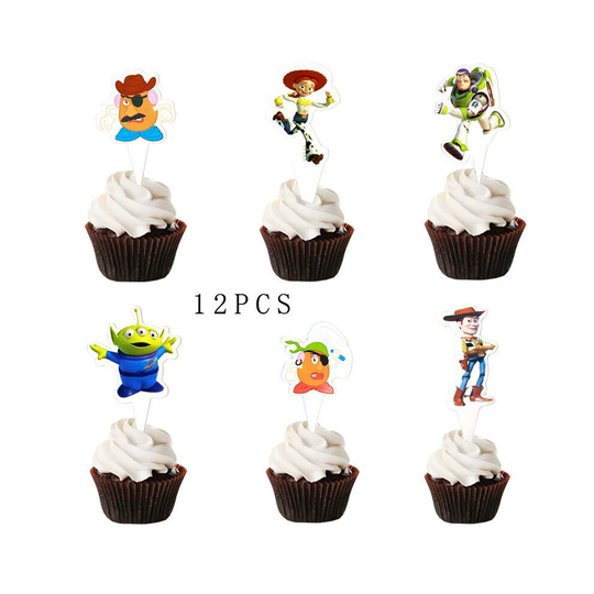 (12pcs-Cupcake Topper) TOY STORY THEME BUZZ WOODY BO PEEP Birthday Party Supplies Plates Cups Banner