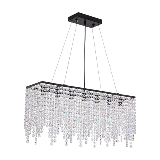 7 - Light Kitchen Island Rectangle Pendant with Crystal Accents