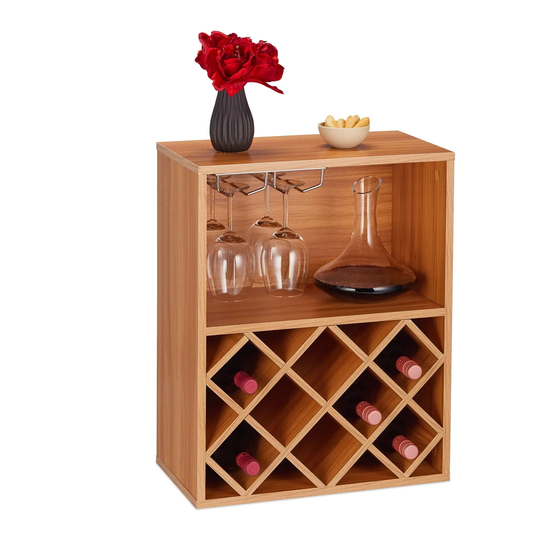 Strickland 8 Bottle Floor Wine Bottle & Glass Rack in Brown