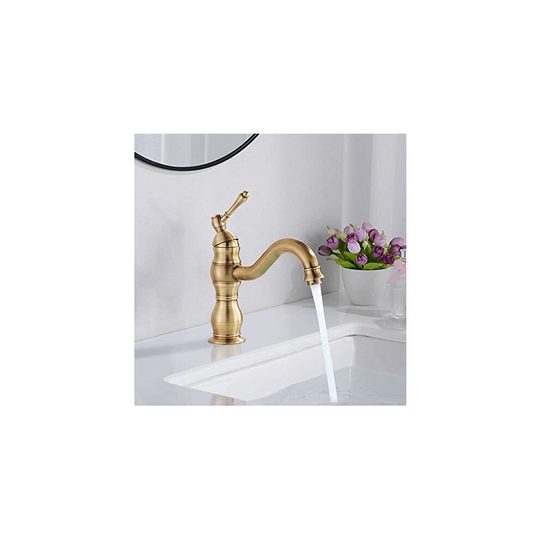 Rozin Antique Brass Bathroom Sink Tap Brass Single Hole Deck Mounted Basin Mixer Wash Sink Tap