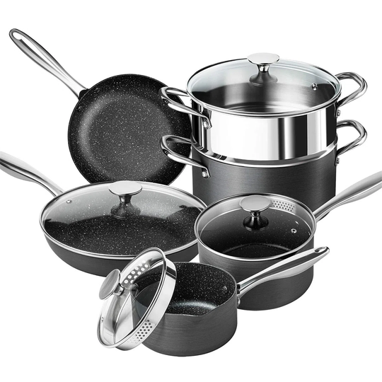 Belfry Kitchen Bernal 10 Pieces Anodized Aluminium Non Stick Cookware Set