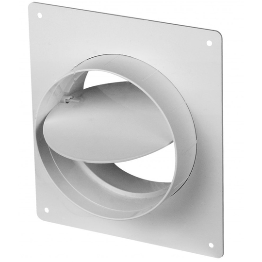 (150mm) Wall Mounted Flange Anti Backdraft Damper White PVC Round Grille