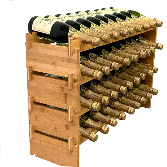 36 Bottle Large Wine Rack , Stackable & Modular Wine Storage Rack , Solid Bamboo Wine Holder Display Shelves, Wobble-Free (Four-Tier, 36 Bottle Capaci