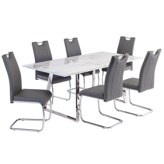 Pitre 1.8M DINING TABLE - WHITE MARBLE (CHROME LEG)