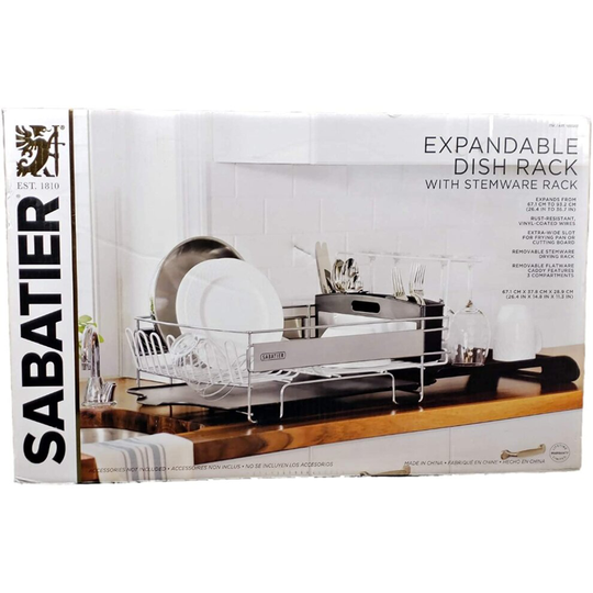 Sabatier Expandable Dish Rack with Stemware Rack Rust-Resistant