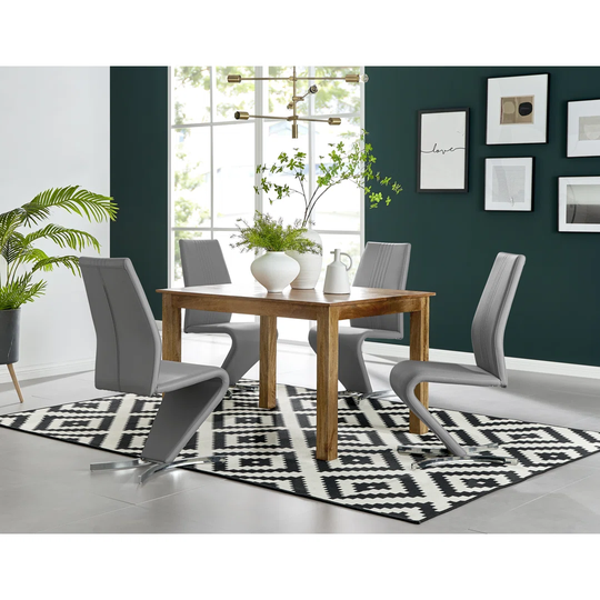 Anders Honey Solid Wood Dining Table & 4 Grey Willow Chairs