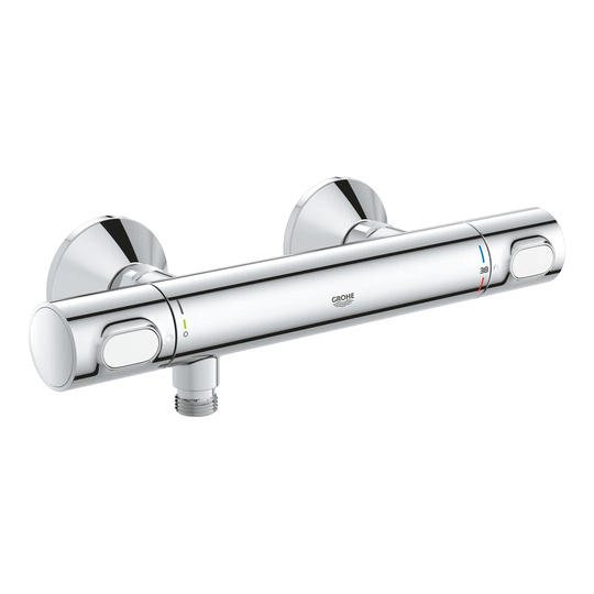 GROHE Precision Flow, wall mounted thermostatic shower mixer, SafeStop button for extra water temperature protection, Eco technology to reduce water a