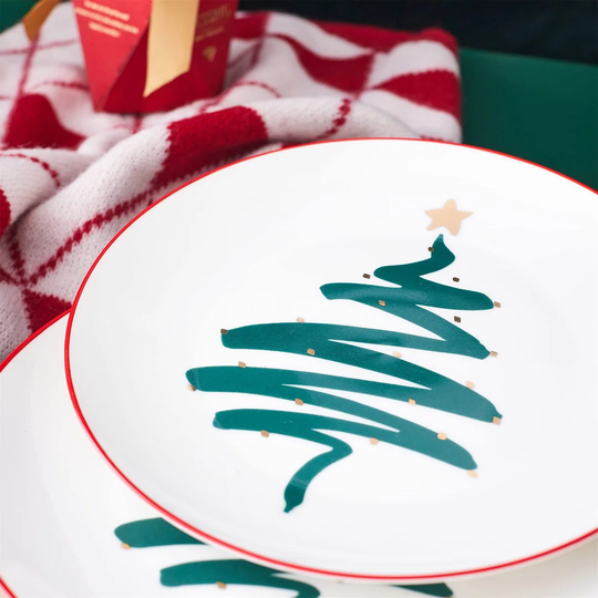 Bone China Dinner Plates - 20Cm Dessert Plates - Salad Plates Set Of 4,Dishwasher Safe (Tree, 8 Inch)