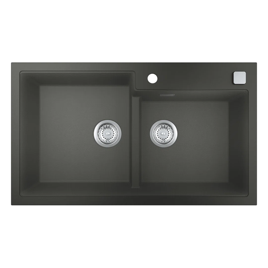GROHE K500 composite double sink, 86cm, top-mounted, 2 bowls, with overflow and automatic waste fitting