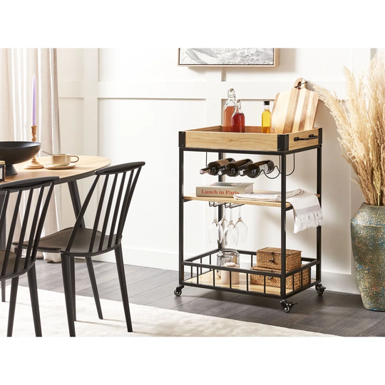 3 Tier Kitchen Trolley Light Wood With Black Arianne