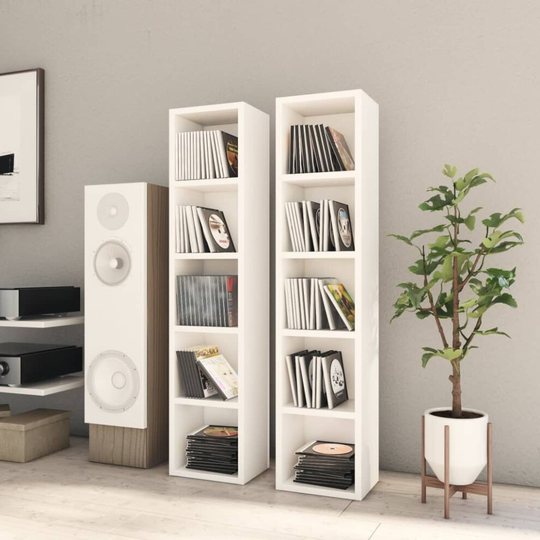 vidaXL 2x CD Cabinets White Chipboard Media Storage Rack Bookcase Display Unit