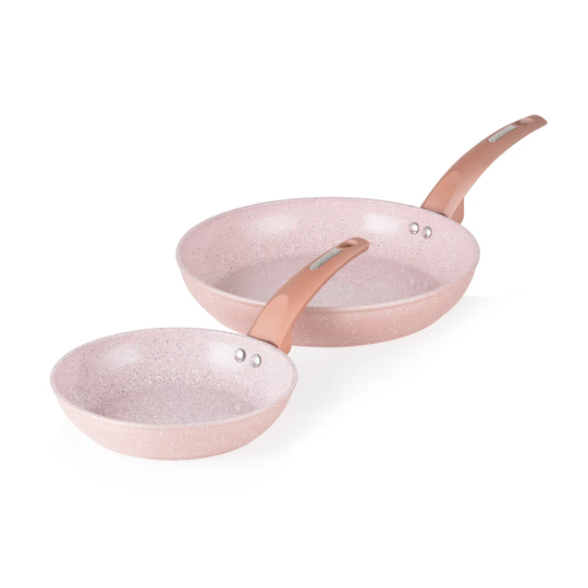 Tower Cerastone T81282RS 2 Piece Forged Frying Pan Set with Non-Stick Coating and Soft Touch Handles, 20/28 cm, Rose Pink